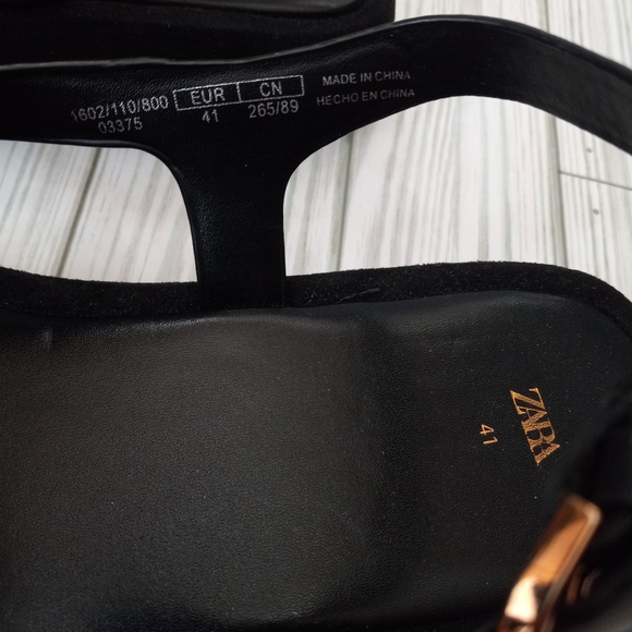 Zara Leather Suede Square Block Sandals - Picture 8 of 9